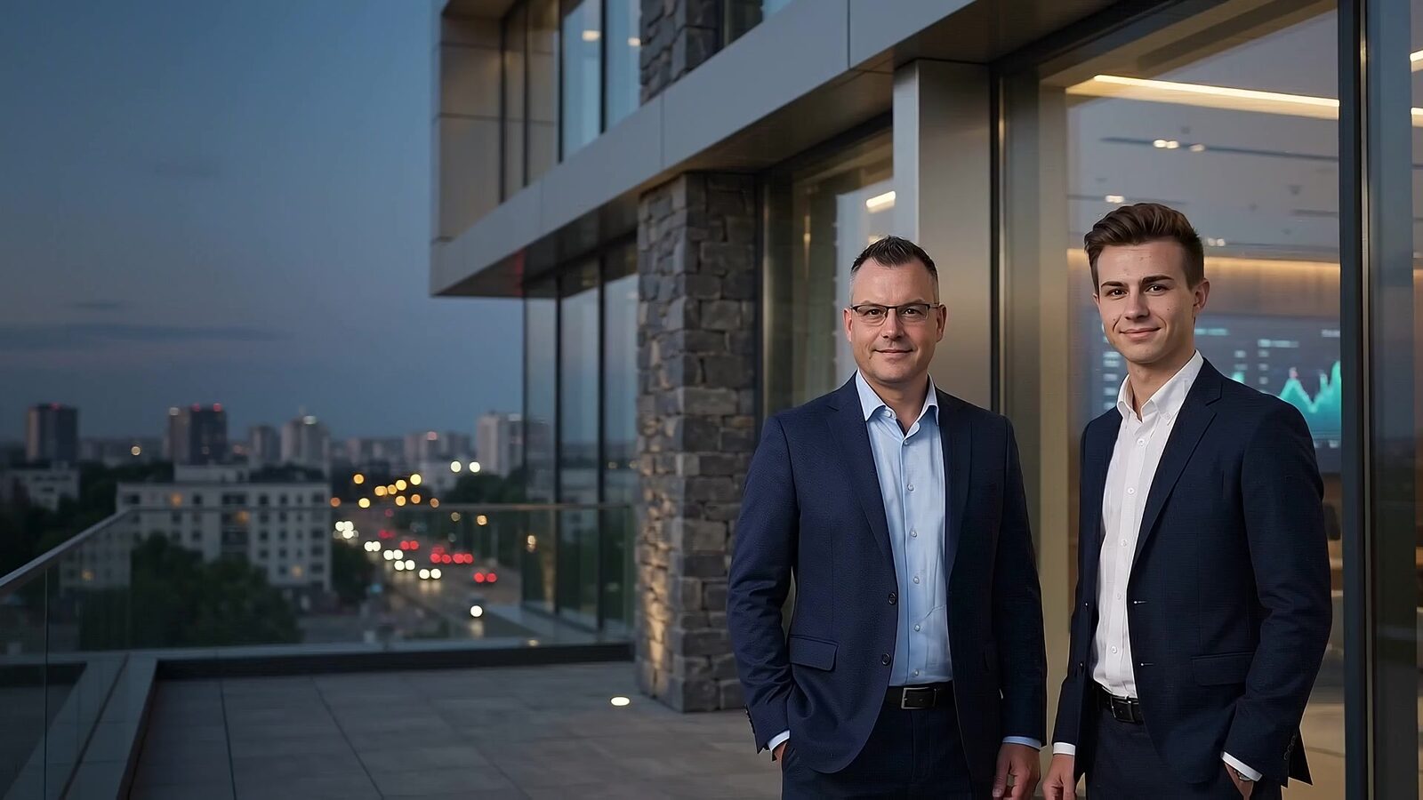 Rafael und Fabian Schmiel von Schmiel Consulting vor ihrem Bürogebäude