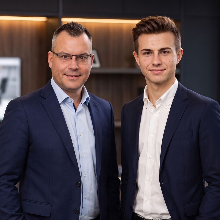 Rafael und Fabian Schmiel gemeinsam im Büro von Schmiel Consulting
