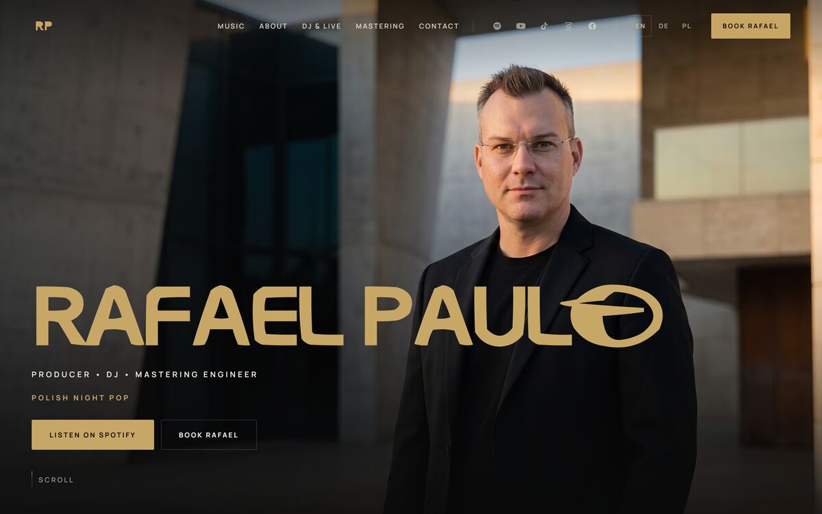 Startseite der Artist-Website Rafael Paulo in der Desktop-Ansicht