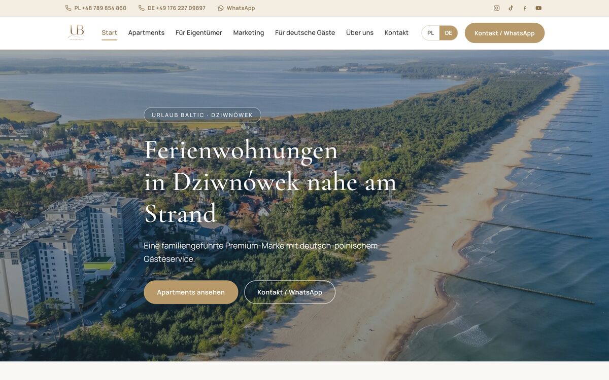 Startseite der Website Urlaub Baltic in der Desktop-Ansicht