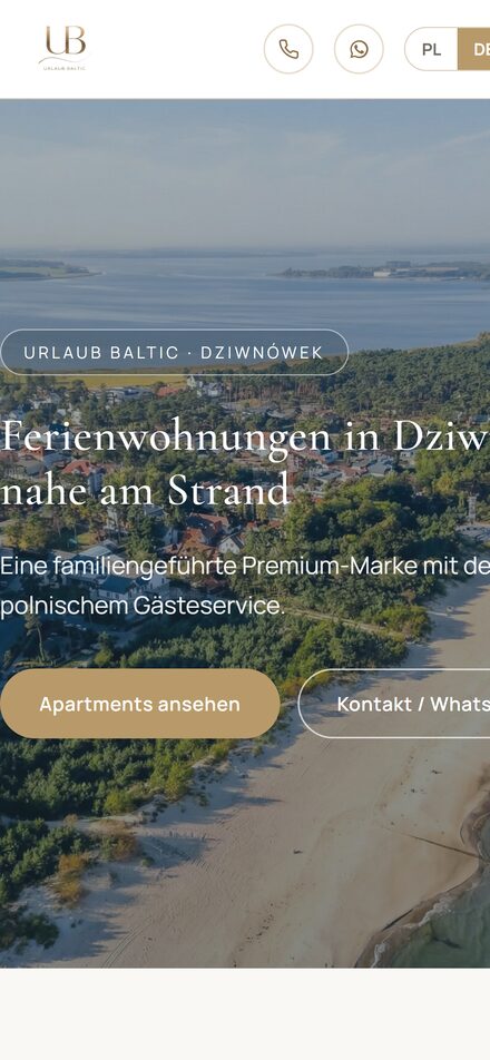 Website Urlaub Baltic in der Smartphone-Ansicht